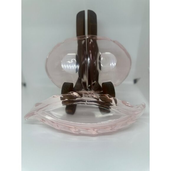 VTG Pink Depression Glass Divided Relish Dish & Leaf-Shaped Serving Tray Set - Picture 5 of 9